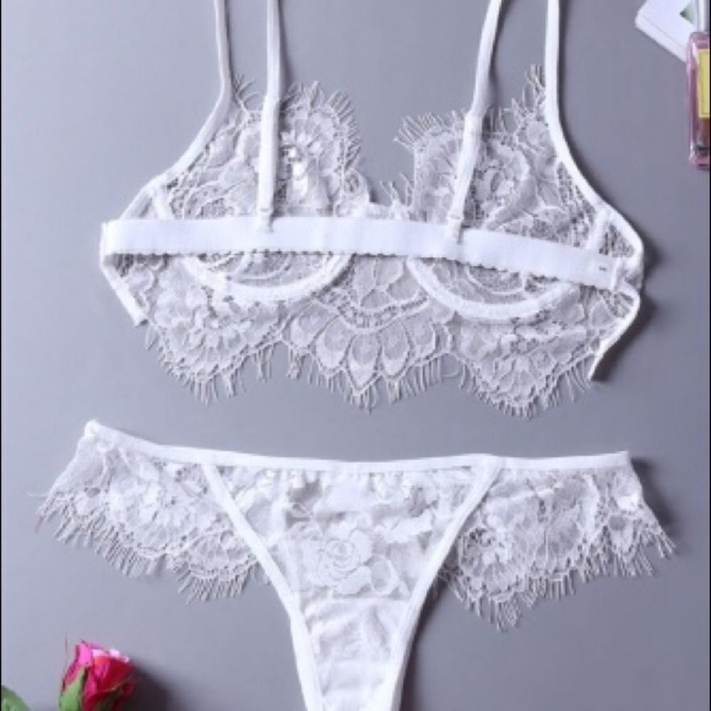 White Lace Bra & Thong Sexy Lingerie Set - Picture 11 of 11